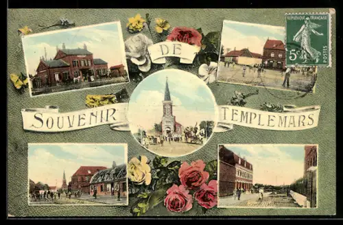 AK Templemars, La Gare, Grand`Rue, Eglise