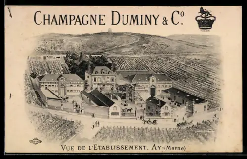 Künstler-AK Ay /Marne, Champagne Dumini & Co., Vue de L`Etablissement