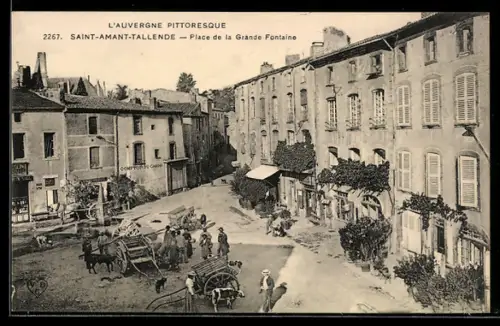 AK Saint-Amant-Tallende, L`Auvergne Pittoresque, Place de la Grande Fontaine