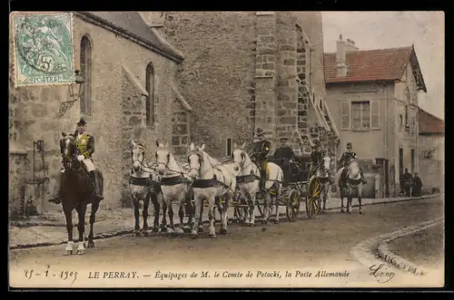 AK Le Perray, Équipages de M. le Comte de Potocki, la Poste Allemande