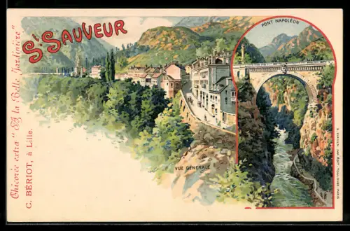 Lithographie St. Sauveur, Panorama & Pont Napoleon
