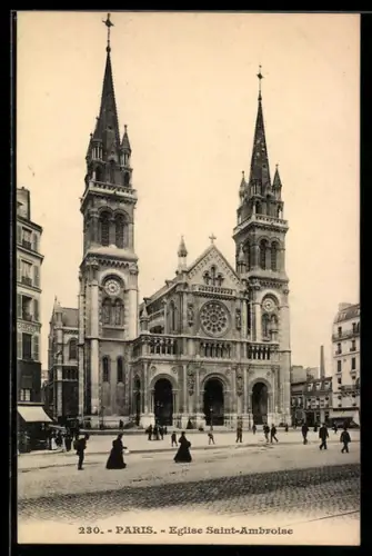AK Paris, Église Saint-Ambroise avec passants sur la place