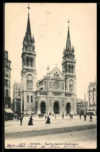 AK Paris, Église Saint-Ambroise et place animée