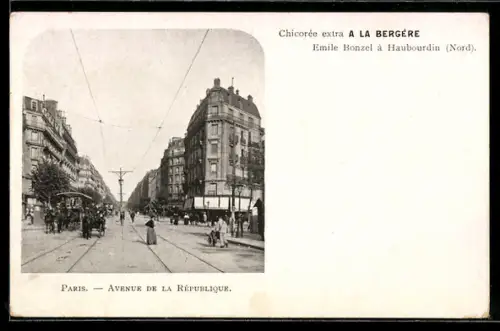 AK Paris, Avenue de la République avec tramway et bâtiments historiques
