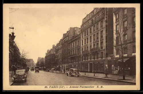 AK Paris, Avenue Parmentier avec voitures et immeubles