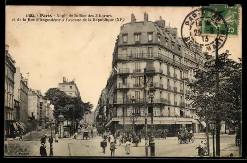 AK Paris, Angle de la Rue des 3 Bornes et de la Rue d`Angoulême à l`Avenue de la République