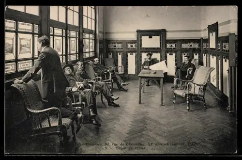 AK Paris, Salon de repos à l`Hôtel Populaire-Hommes, rue de Charenton, XVIe arrondissement