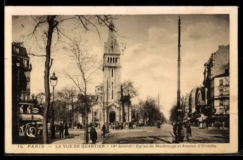 AK Paris, Église de Montrouge et Avenue d`Orléans