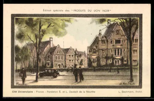 AK Paris, Fondation E. et L. Deutsch de la Meurthe, immeubles et arbres en avant-plan