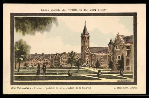 AK Paris, Cité Universitaire, Fondation E. et L. Deutsch de la Meurthe, vue des bâtiments et jardins