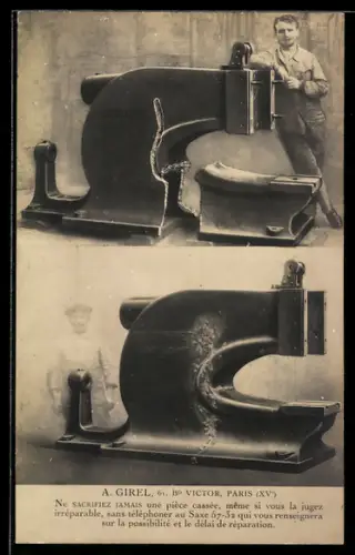 AK Paris, Atelier de réparation de pièces avec ouvriers et machines industrielles