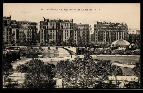 AK Paris, Le Square Saint-Lambert et ses jardins aménagés
