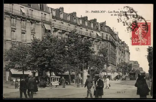 AK Paris, Les Rues Alain-Chartier et de la Convention animées