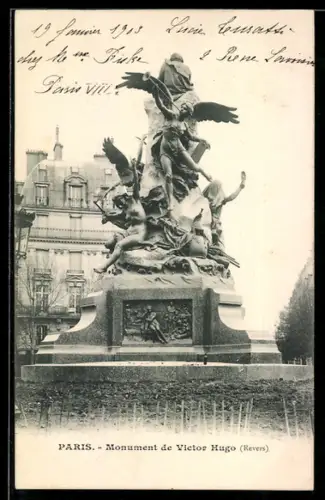 AK Paris, Monument de Victor Hugo, Revers