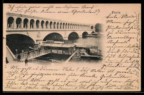 AK Paris, L`Aqueduc d`Auteuil et embarcations sur la Seine