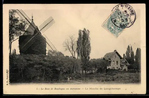 AK Paris, Bois de Boulogne, Le Moulin de Longchamps en automne