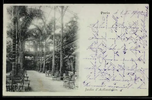 AK Paris, Jardin d`Acclimatation, Intérieur du pavillon des palmiers