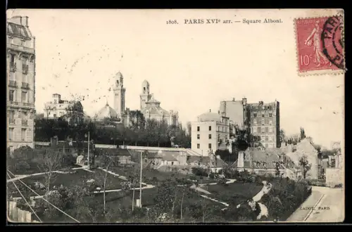 AK Paris, Square Alboni et vue sur les bâtiments environnants
