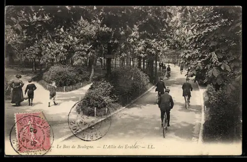 AK Paris, Bois de Boulogne, L`Allée des Érables avec piétons et cyclistes