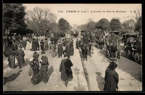 AK Paris, L`Avenue du Bois de Boulogne animée avec promeneurs et calèches