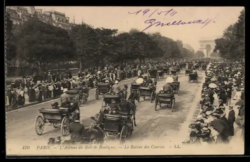 AK Paris, L`Avenue du Bois de Boulogne, Le Retour des Courses