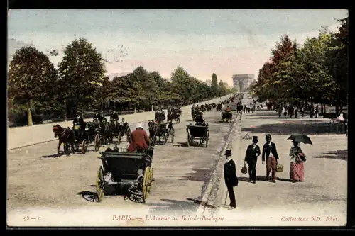 AK Paris, L`Avenue du Bois-de-Boulogne avec voitures et passants