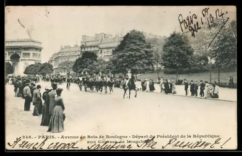 AK Paris, Avenue du Bois de Boulogne, Départ du Président de la République aux Courses de Longchamp