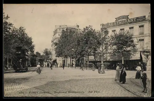 AK Paris, Auteuil, Boulevard Montmorency avec tramway et hôtel-restaurant
