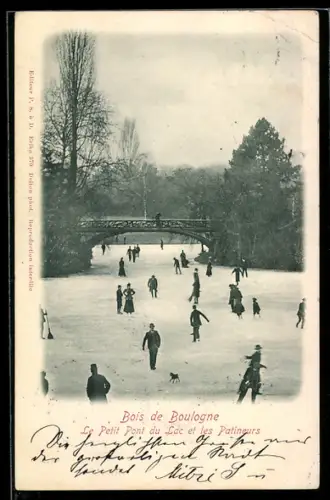 AK Bois de Boulogne, Le Petit Pont du Lac et les Patineurs