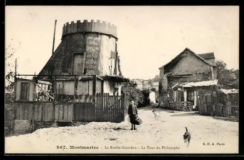 AK Paris, Montmartre, La Ruelle Girardot, La Tour du Philosophe