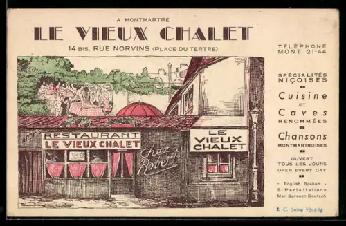 AK Paris, Montmartre, Restaurant Le Vieux Chalet et son ambiance typique