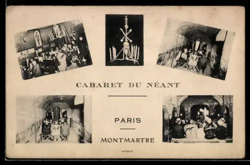 AK Paris-Montmartre, Cabaret du Néant, scènes intérieures et ambiance mystérieuse