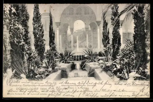 AK Düsseldorf, Kunst- und Gartenbau-Ausstellung 1904, Maurischer Garten im Diorama