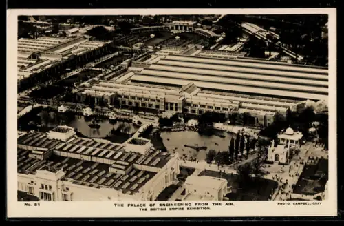 AK London, British Empire Exhibition 1924, The Palace of Engineering from the Air