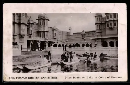 AK The Franco-British Exhibition, Swan Boats on Lake in Court of Honour