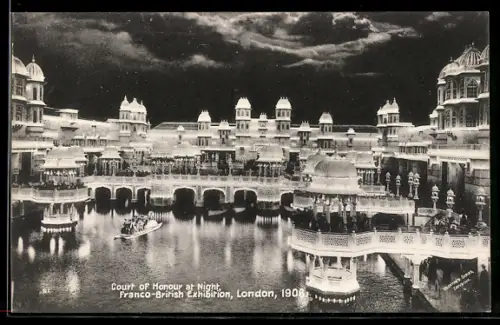 AK London, Franco-British Exhibition 1908, Court of Honour at Night, Ausstellung