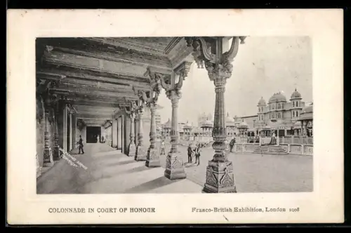 AK London, Franco-British Exhibition 1908, Colonnade in Court of Honour
