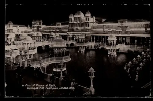 AK London, Franco-British Exhibition 1908, Court of Honour at Night, Ausstellung