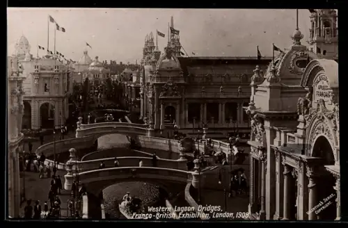 AK London, Franco-British Exhibition 1908, Western Lagoon Bridges, Ausstellung