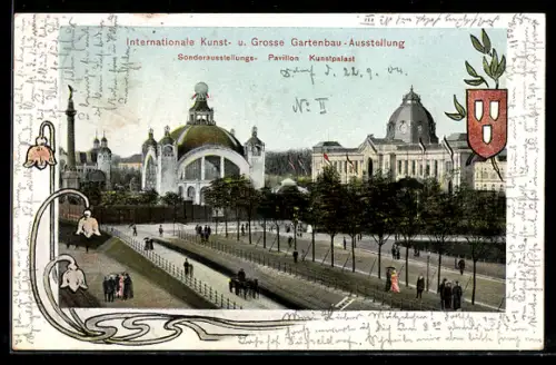 AK Düsseldorf, Internationale Kunst- u. Grosse Gartenbau-Ausstellung 1904, Sonderausstellungs-Pavillon u. Kunstpalast