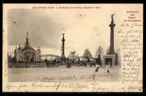 AK Düsseldorf, Internationale Kunst- u. Gartenbau-Ausstellung 1904, Betonwerke u. Sonder-Ausstellungshalle