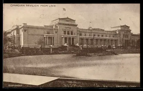 AK Wembley, British Empire Exhibition 1924, Canadian Pavilion from Lake, Ausstellung