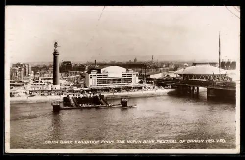 AK London, Festival of Britain 1951, South Bank Exhibition from the North Bank, Ausstellung