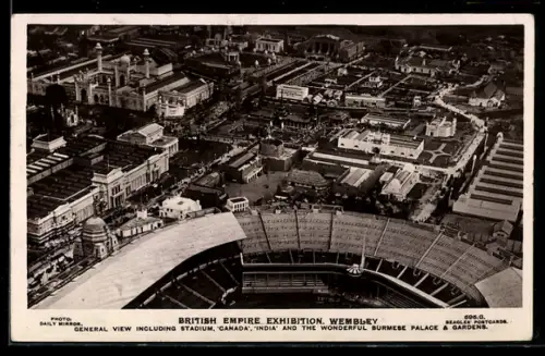 AK Wembley, British Empire Exhibition, General View including Stadium, Burmese Palace and Gardens, Ausstellung