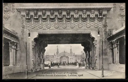 AK London, Franco-British Exhibition 1908, Entrance to Court of Progresse, Ausstellung