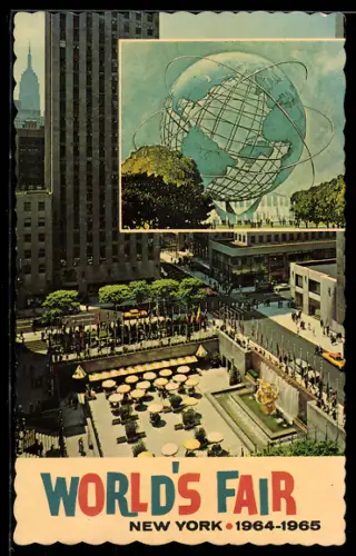 AK New York City, NY, World`s Fair 1964-1965, The Unisphere, Lower Plaza of Rockefeller Center, Ausstellung