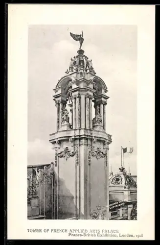 AK London, Franco-British Exhibition 1908, Tower of French Applied Arts Palace, Ausstellung