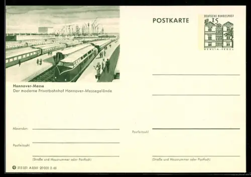 AK Hannover, Hannover-Messe, Privatbahnhof Hannover-Messegelände, Ausstellung, Ganzsache