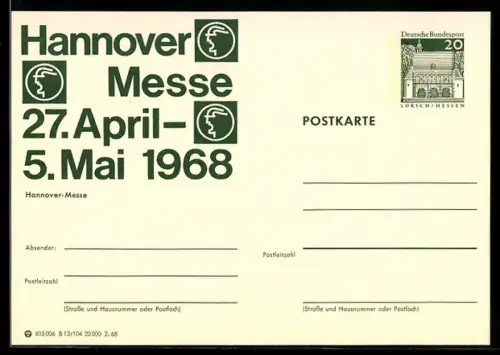 AK Hannover, Hannover Messe 1968, Ganzsache, Ausstellung