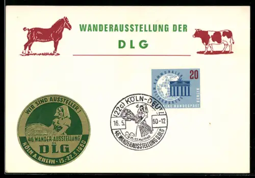 AK Köln, Wanderausstellung der DLG 1960, Pferd und Kuh